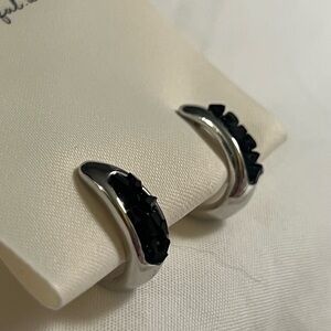 Minimalist Silver and Black Stone Earrings